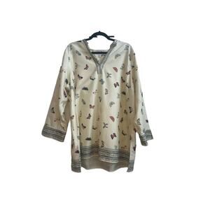 Coldwater Creek Ivory Cream Tunic Blouse with Multicolor Butterflies